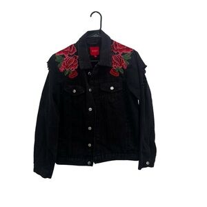 Guess Isabella Rose Distressed Denim Embroidered Jean Denim Jacket.